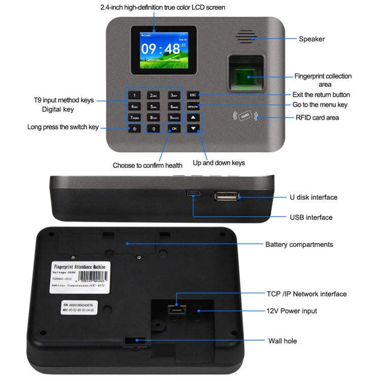 Realand AL325 Fingerprint Time Attendance with 2.4 inch Color Screen & ID Card Function & WiFi, AL325 Realand AL325 Fingerprint Time Attendance with 2.4 inch Color Screen & ID Card Function & WiFi, AL325